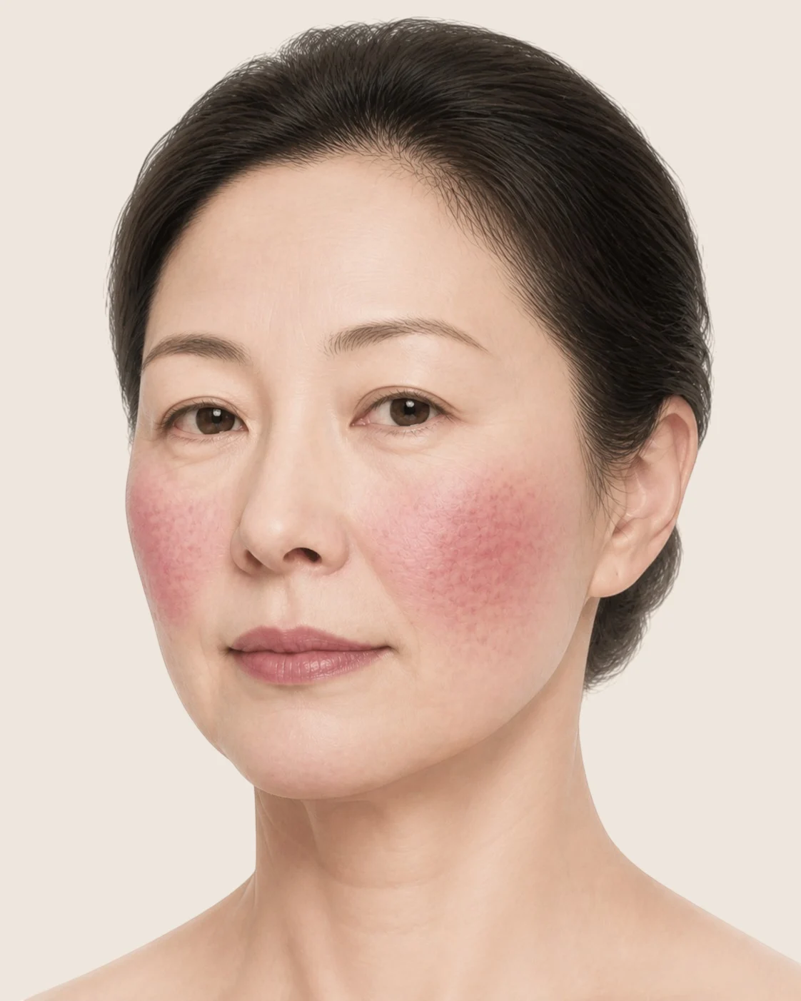 양 볼이 붉게 달아오른 안면홍조 피부