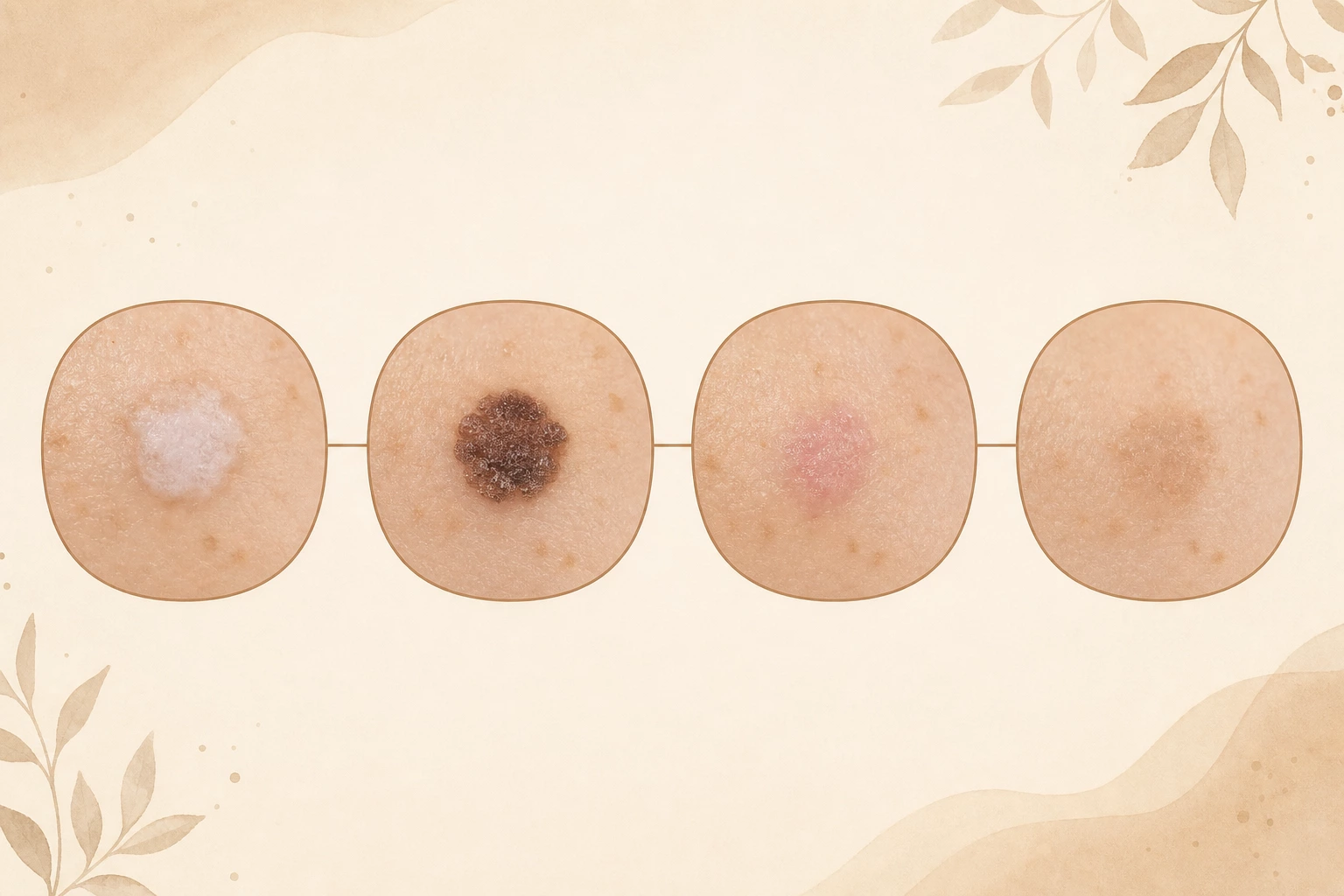 흑자 레이저 치료 후 백탁, 딱지, 붉은기, 옅은 갈색으로 이어지는 회복 단계 설명도